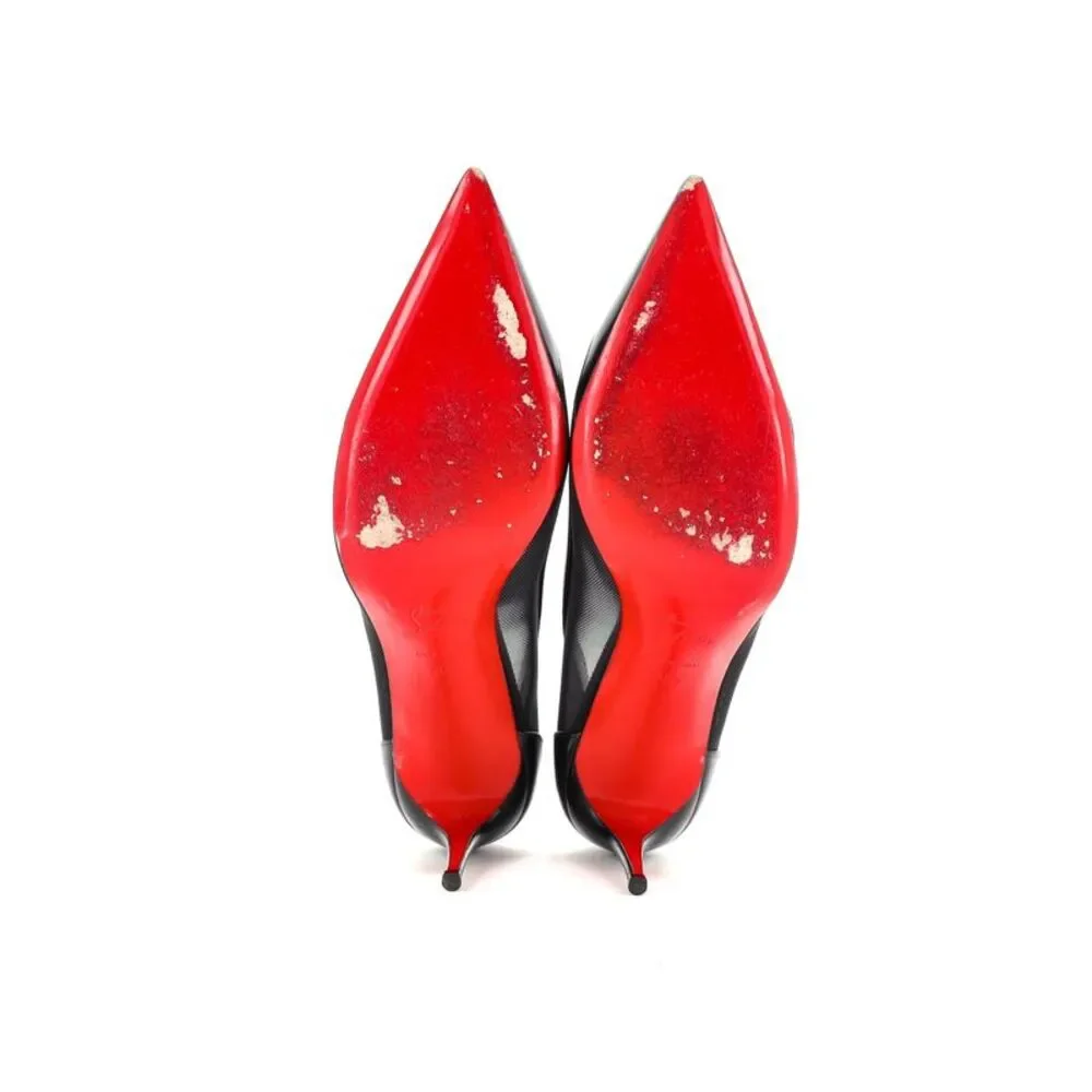 Christian Louboutin Women's Galativi Pumps Leather and Mesh 85 Black, Clear - Picture 4 of 5